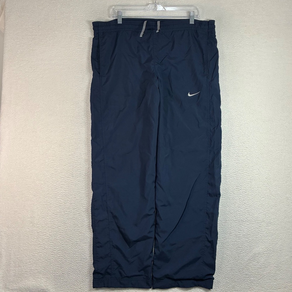 Y2K Nike Baggy Track Pants Men M Blue Windbreaker Drawstring Fit Dry Lined Swish